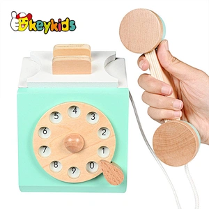 Customize pretend play educational wooden telephone toy for kids W01E004
