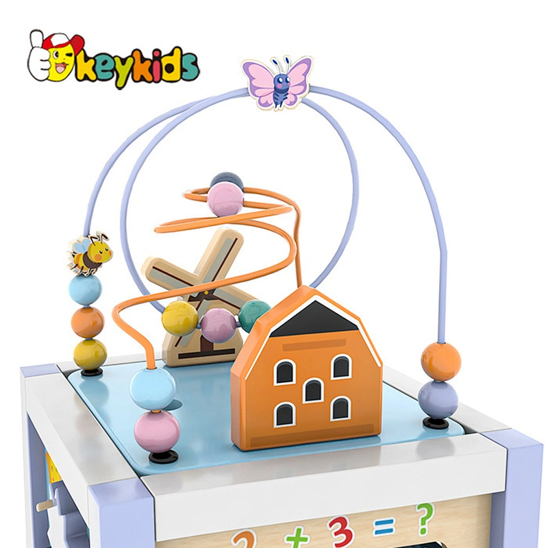 New design educational Montessori play wooden activity learning cube for toddler W11B286