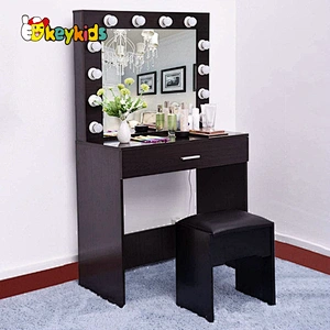 Customize led light wooden dressing table with mirror and stool W08H168
