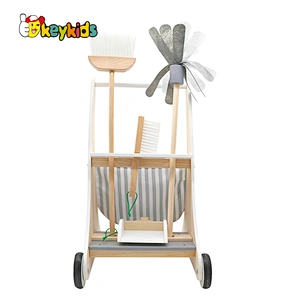 New hottest pretend play game wooden cleaning trolley playsets for toddlers W10D200B