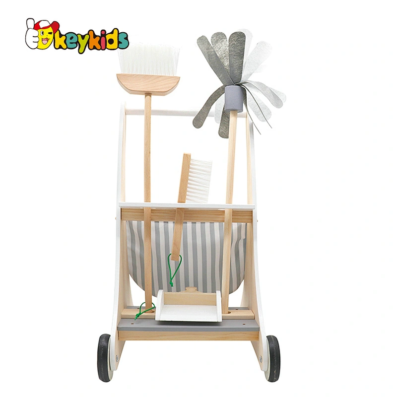 New hottest pretend play game wooden cleaning trolley playsets for toddlers W10D200B