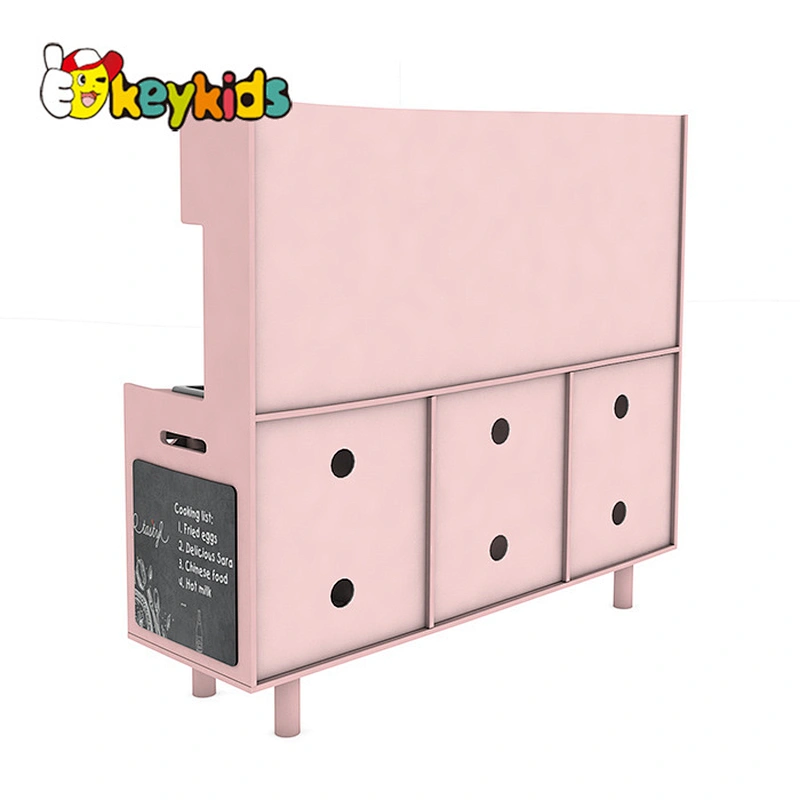 Customize pretend play big wooden pink kitchen set with elections function W10C668