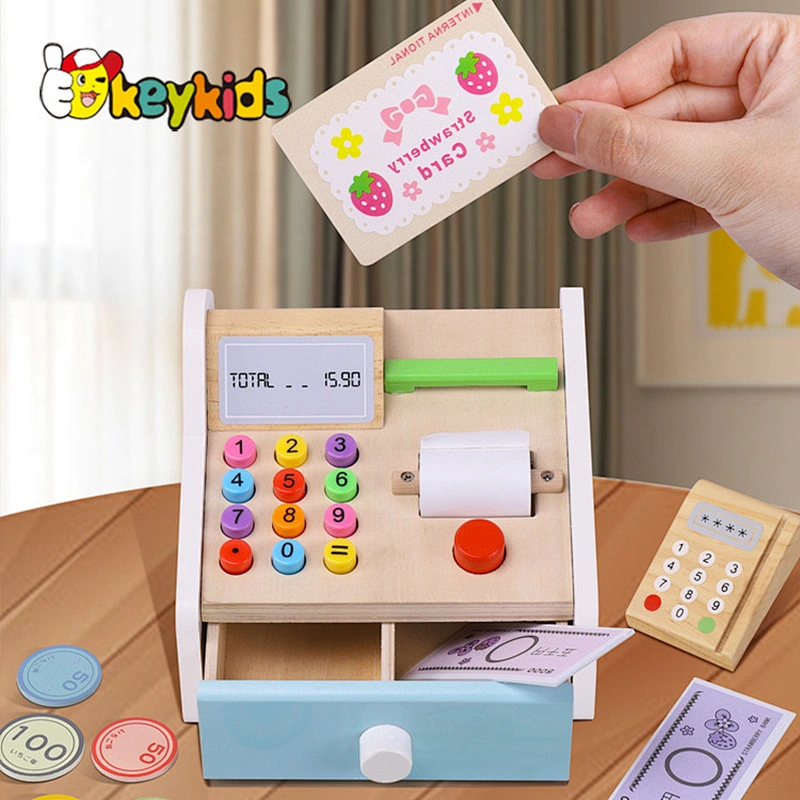 New design realistic wooden cashier toy for kids pretend play W10A132