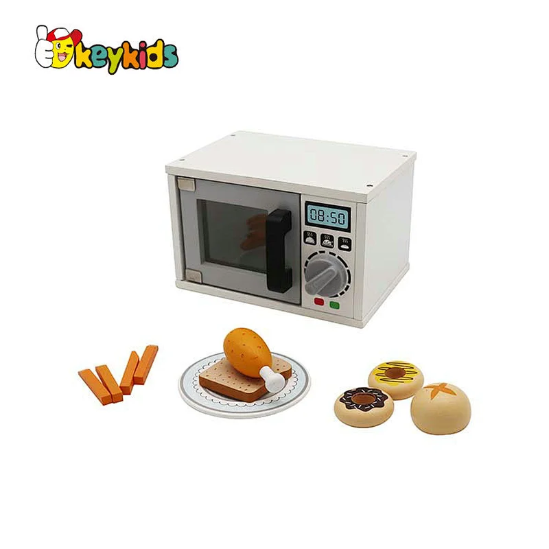 Most popular simulation kitchen play set wooden microwave oven toy for children W10D523