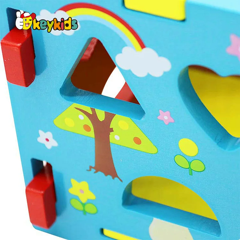 2022 Montessori educational alacing game wooden shape sorting cube toy for Kids W13E234