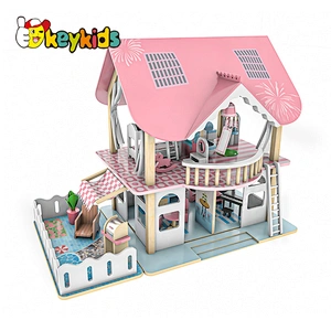 Classic pink miniatures furniture wooden dollhouse toy for girls W06A445