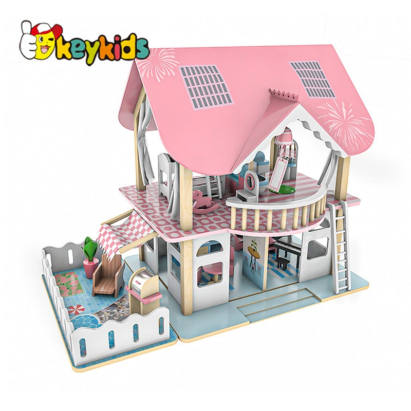 Classic pink miniatures furniture wooden dollhouse toy for girls W06A445