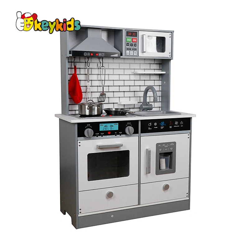 In Stock kids pretend cooking game wooden toy kitchen with lights and sounds W10C493I