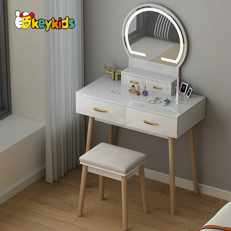 Customize modern wooden dressing table with led mirror W08H181