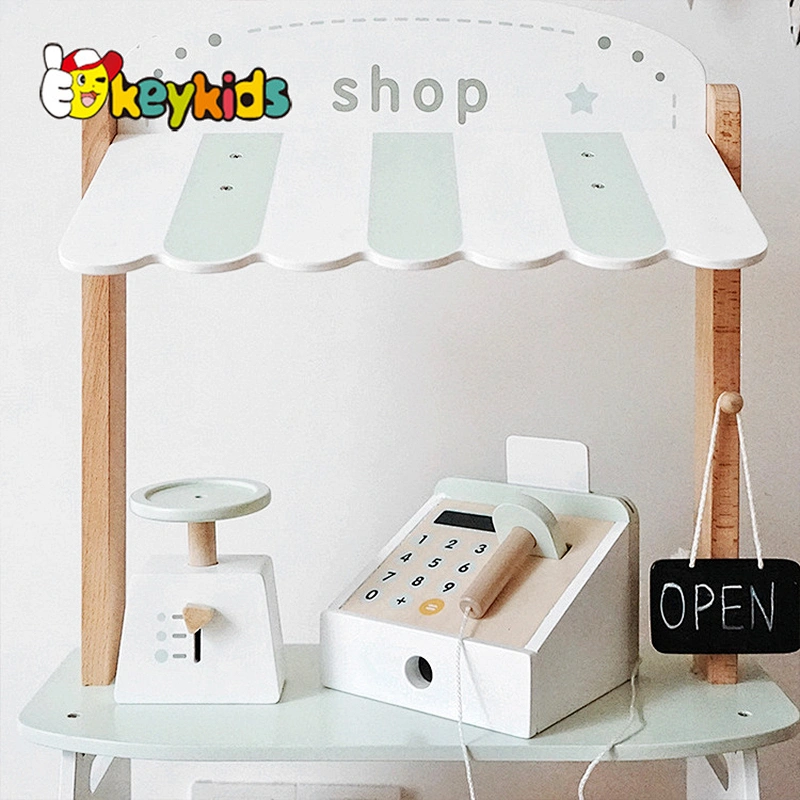 Hot selling children simulation paly supermarket wooden mini market toy with fruit W10A133