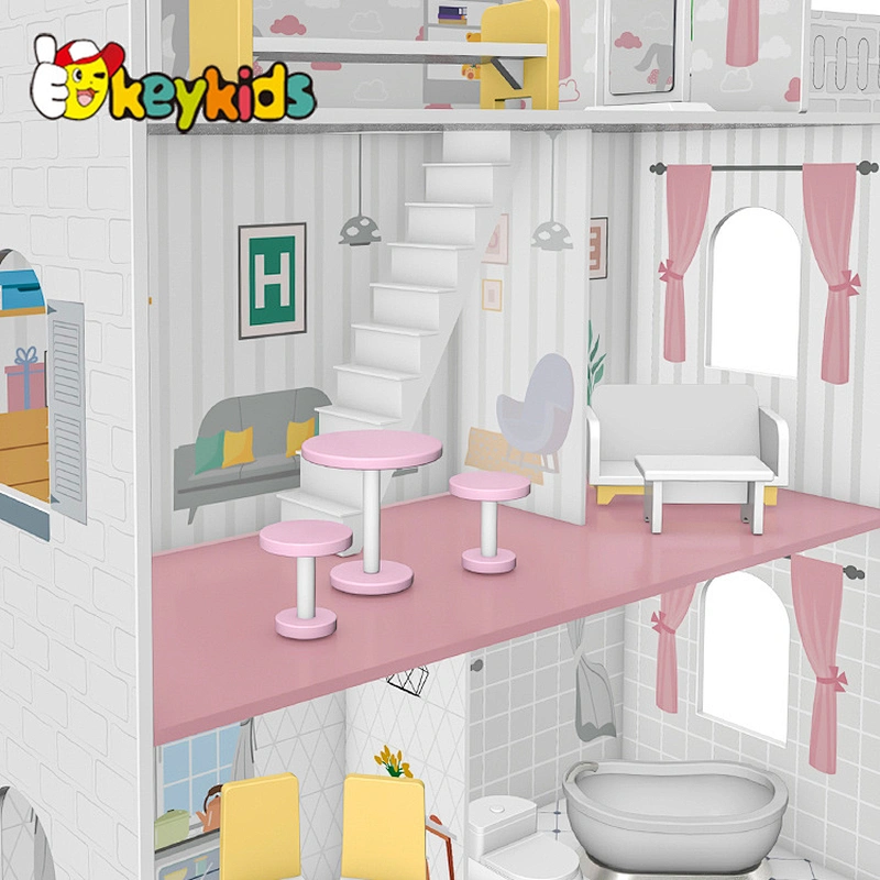 Classic 3 floors children miniatures wooden doll house with garden W06A438