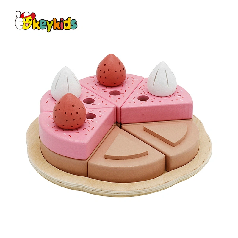 New released pretend pink wooden birthday cake toy for kids W10B335