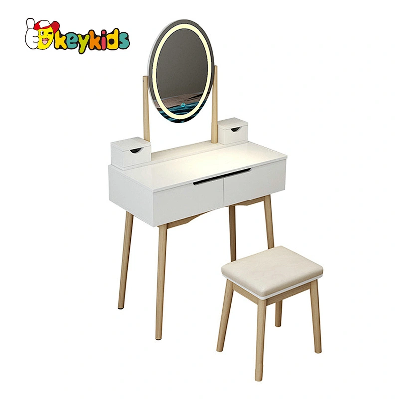 Customize modern white LED wooden dressing table with lights W08H176