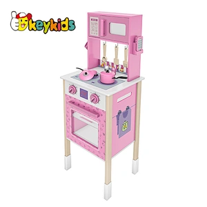 New design pretend cooking wooden pink play kitchen for girls W10C670