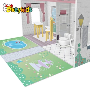 Classic 3 floors children miniatures wooden doll house with garden W06A438