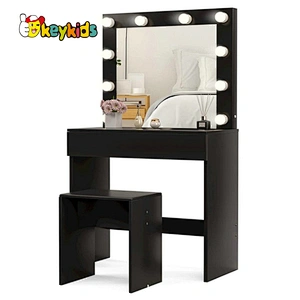 Customize led light wooden dressing table with mirror and stool W08H168