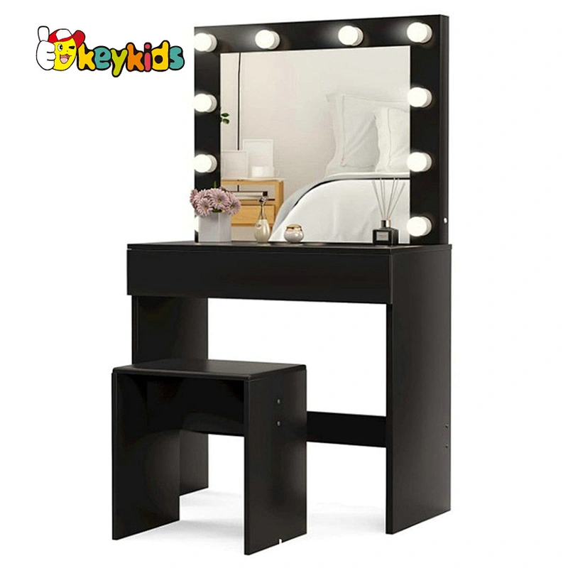 Customize led light wooden dressing table with mirror and stool W08H168