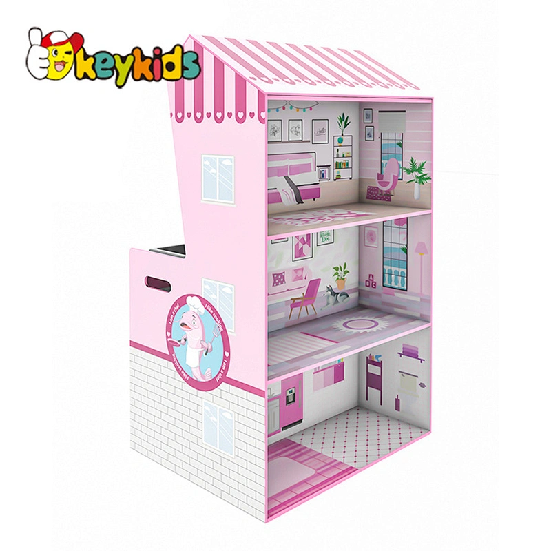 New design double sides wooden 2 in 1 dollhouse and kitchen toy for children pretend play W06A444