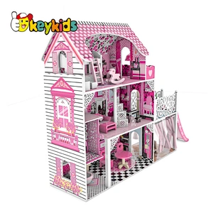Classic girls miniatures doll furniture LED wooden dollhouse with slide W06A442