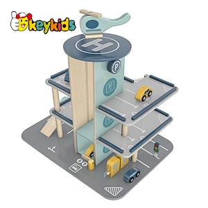 Educational children toys car track wooden parking garage lot toys for kids W04B104