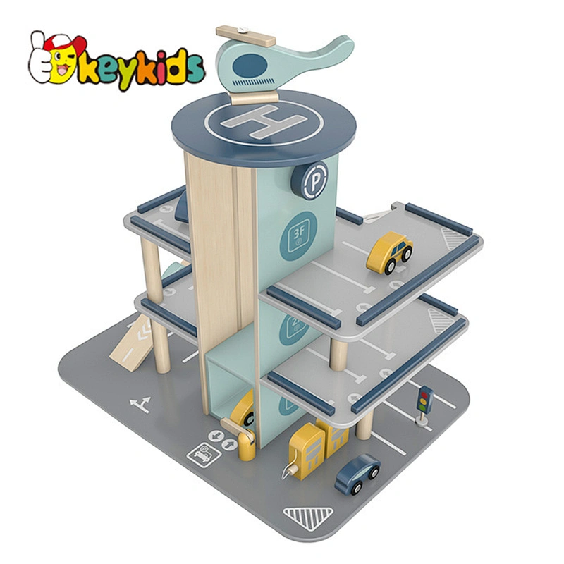 Educational children toys car track wooden parking garage lot toys for kids W04B104