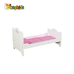 Customize miniature white wooden doll furniture bed for children W06B133