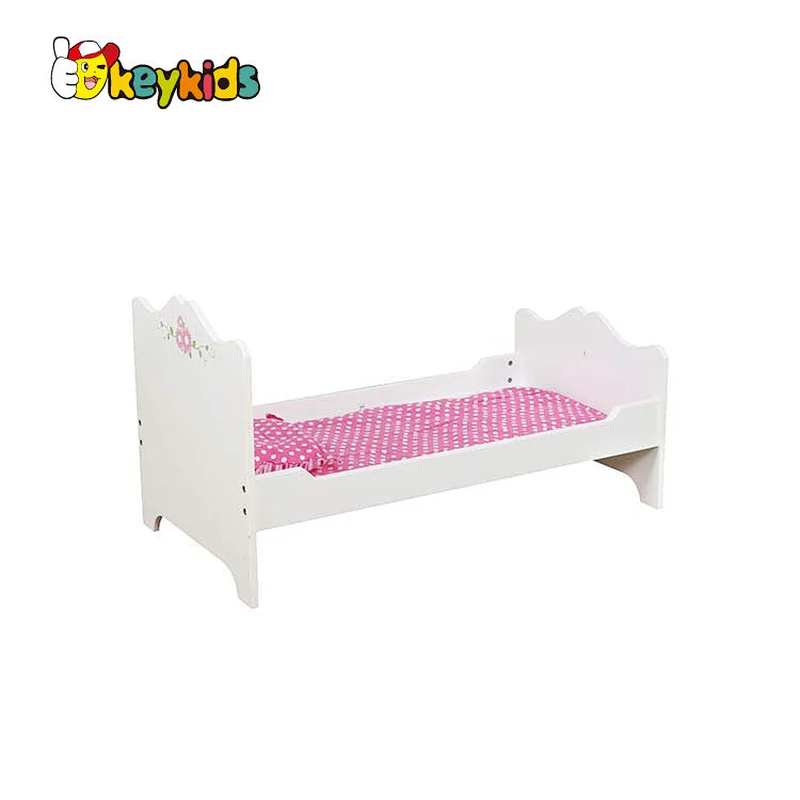 Customize miniature white wooden doll furniture bed for children W06B133