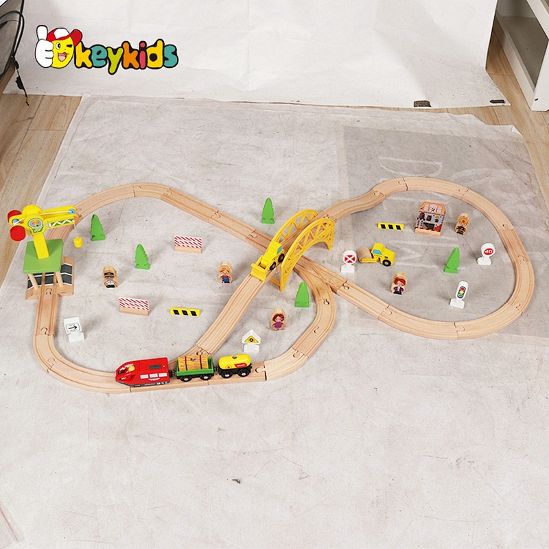 Educational slot train railway toys kid DIY wooden track train set toys for children W04C187