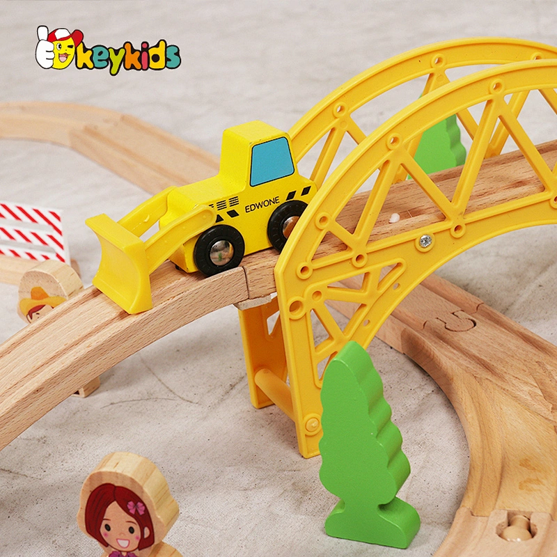 Educational slot train railway toys kid DIY wooden track train set toys for children W04C187