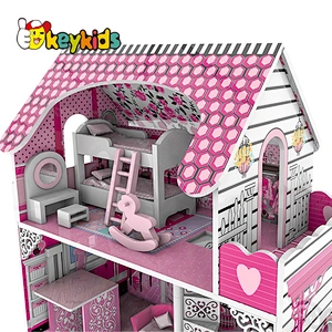 Classic girls miniatures doll furniture LED wooden dollhouse with slide W06A442
