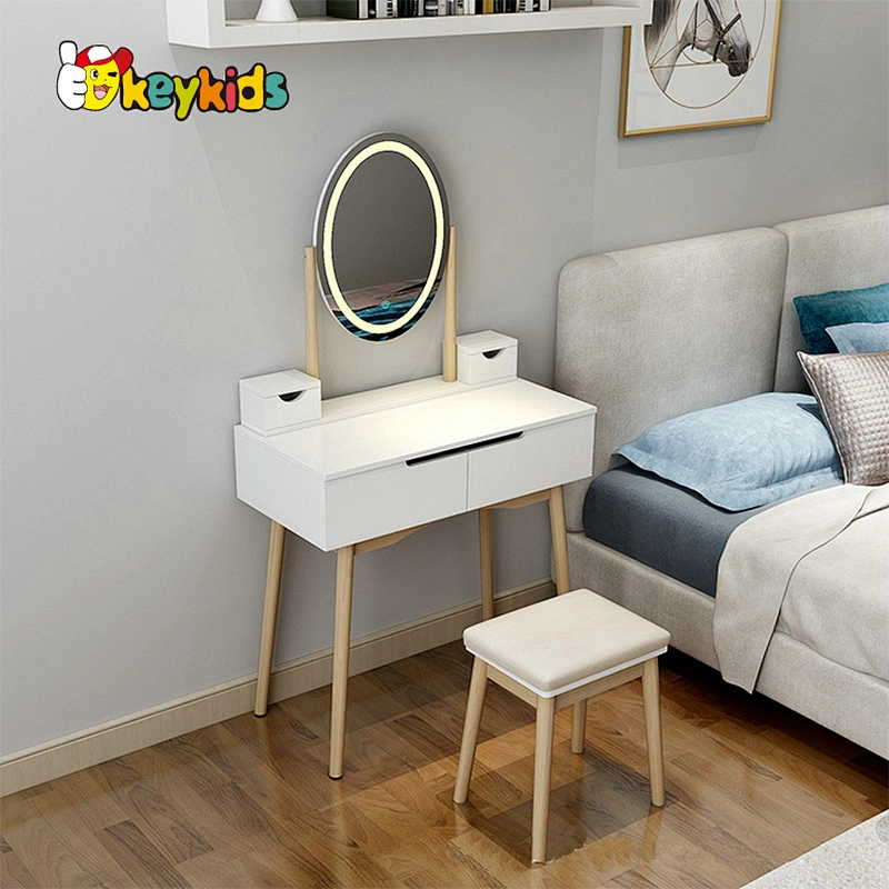 Customize modern white LED wooden dressing table with lights W08H176