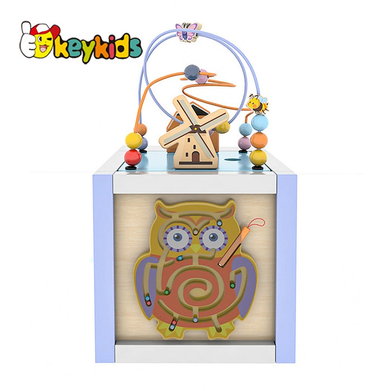 New design educational Montessori play wooden activity learning cube for toddler W11B286