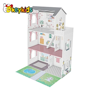 Classic 3 floors children miniatures wooden doll house with garden W06A438