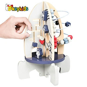 Educational wooden busy space rocket block with beads on all sides for kids W12D344