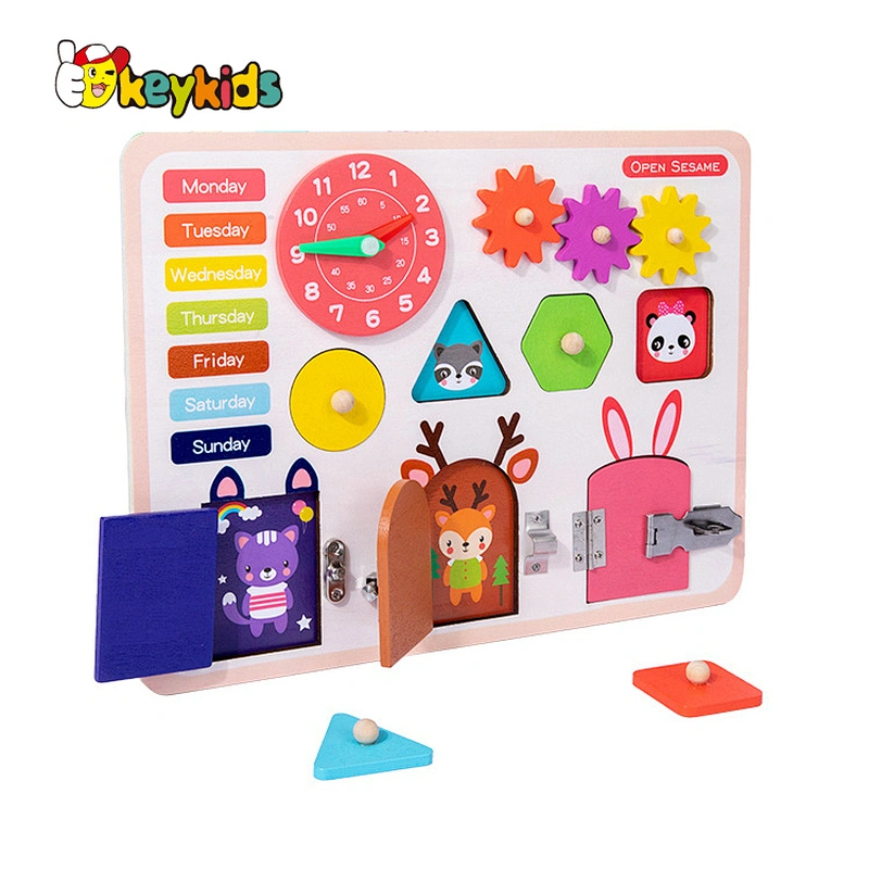 Customize Educational large wooden latches and doors busy board for kids W12D341