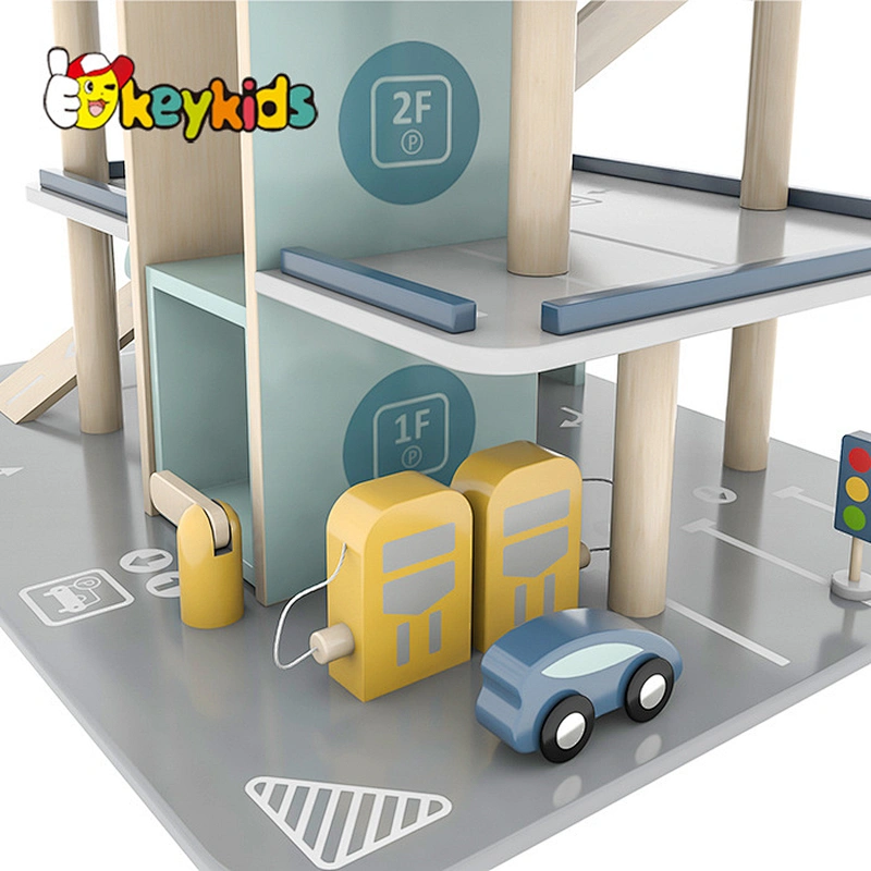 Educational children toys car track wooden parking garage lot toys for kids W04B104