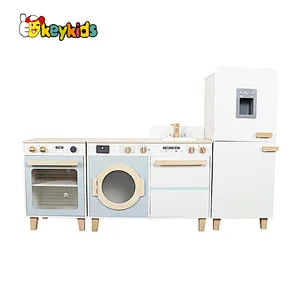 2022 New 3 in 1 large pretend cooking wooden play kitchen with refrigerator W10C716