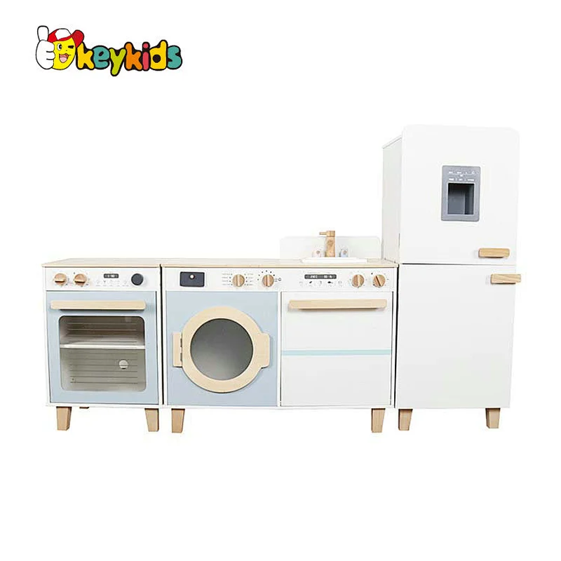 2022 New 3 in 1 large pretend cooking wooden play kitchen with refrigerator W10C716