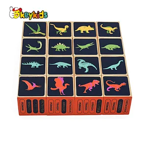 Customized 9 PCS Cubes Wooden Dinosaur Block Toy For Kids W14F075