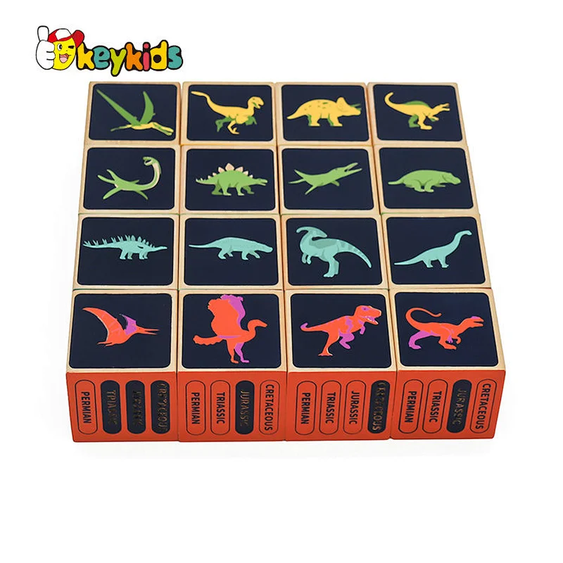 Customized 9 PCS Cubes Wooden Dinosaur Block Toy For Kids W14F075
