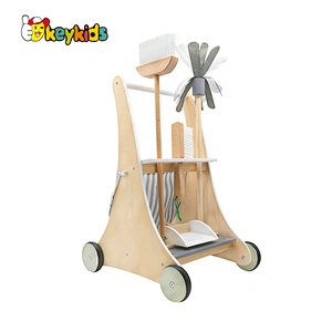 New hottest pretend play game wooden cleaning trolley playsets for toddlers W10D200B