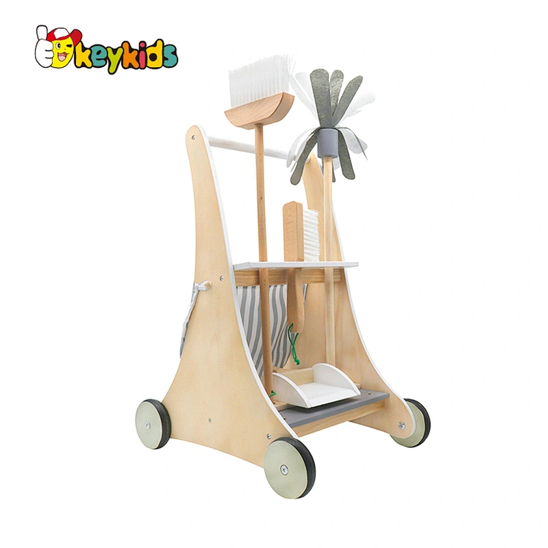 New hottest pretend play game wooden cleaning trolley playsets for toddlers W10D200B