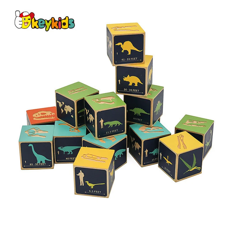 Customized 9 PCS Cubes Wooden Dinosaur Block Toy For Kids W14F075