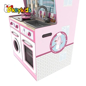 New design double sides wooden 2 in 1 dollhouse and kitchen toy for children pretend play W06A444
