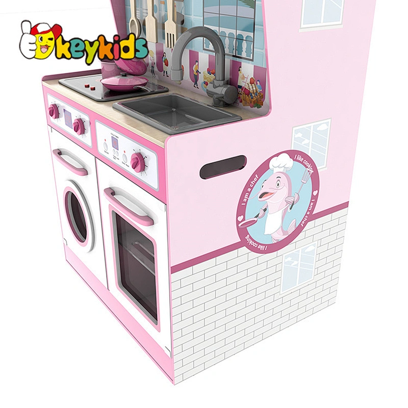 New design double sides wooden 2 in 1 dollhouse and kitchen toy for children pretend play W06A444