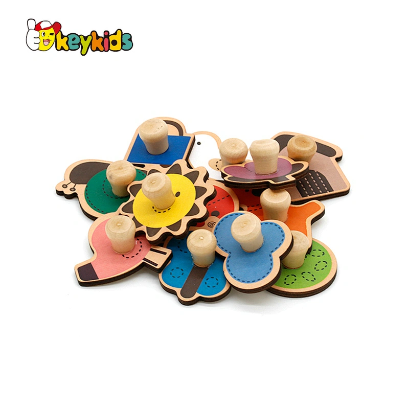 Customize early learning montessori wooden shape knob puzzle for kids W14M062