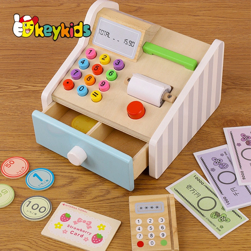 New design realistic wooden cashier toy for kids pretend play W10A132
