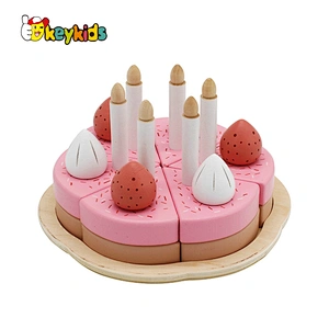 New released pretend pink wooden birthday cake toy for kids W10B335