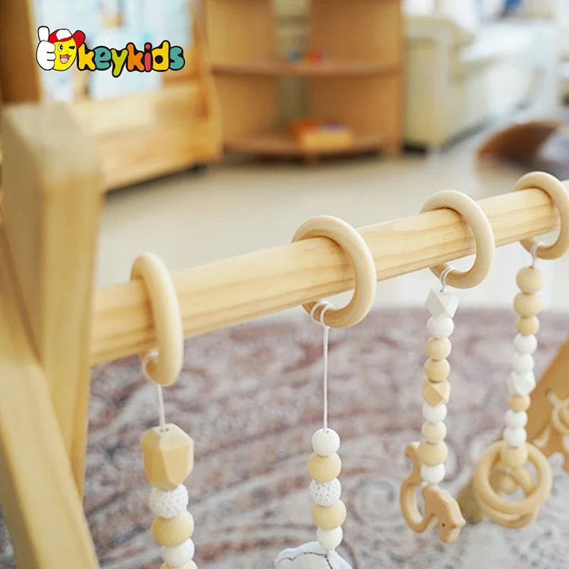 Natural beech infant wooden play gym toys with teething toys W08K356