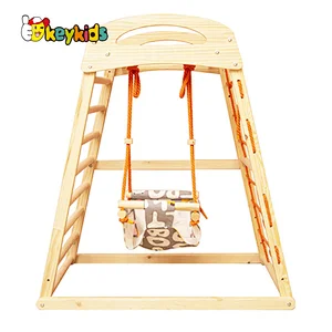 2022 Top sale climbing pyramid multiflyer wooden climbing frame with bridge W01F018